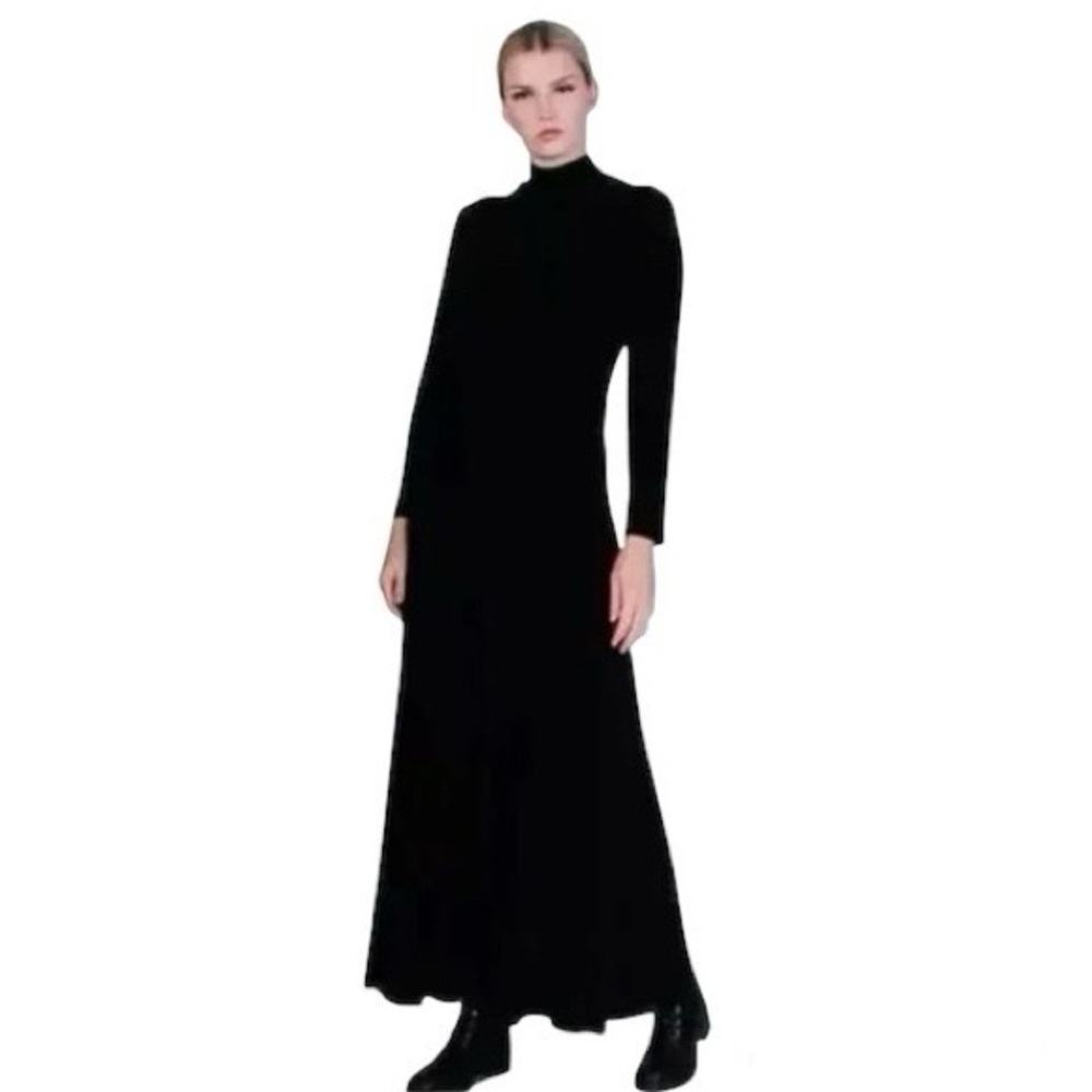 Double D Ranch Rare Black Velvet Long Sleeve Mockneck Maxi Dress Sz Xs